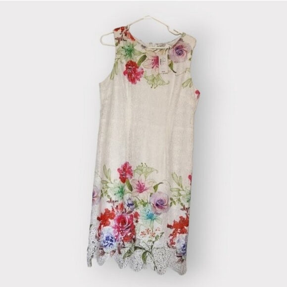 cleo Dresses & Skirts - CLEO PETITES WHITE LACE FLORAL  MIDI DRESS NWT WOMENS  SIZE 14